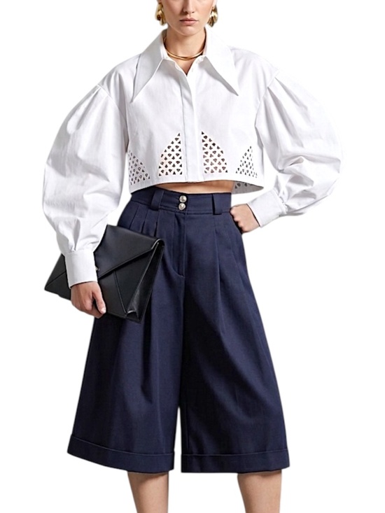 Vintage Pants - Vtg 80s W German navy wool blend wide leg cropped pleated old money culottes 4